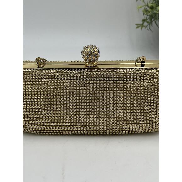 Whiting & Davis Gold Crystal Ball Metal Mesh Evening Clutch Bag Purse - Picture 7 of 16